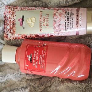 BBW Milk Bar Peppermint Bark Truffle Bar Body Wash and Cream Set